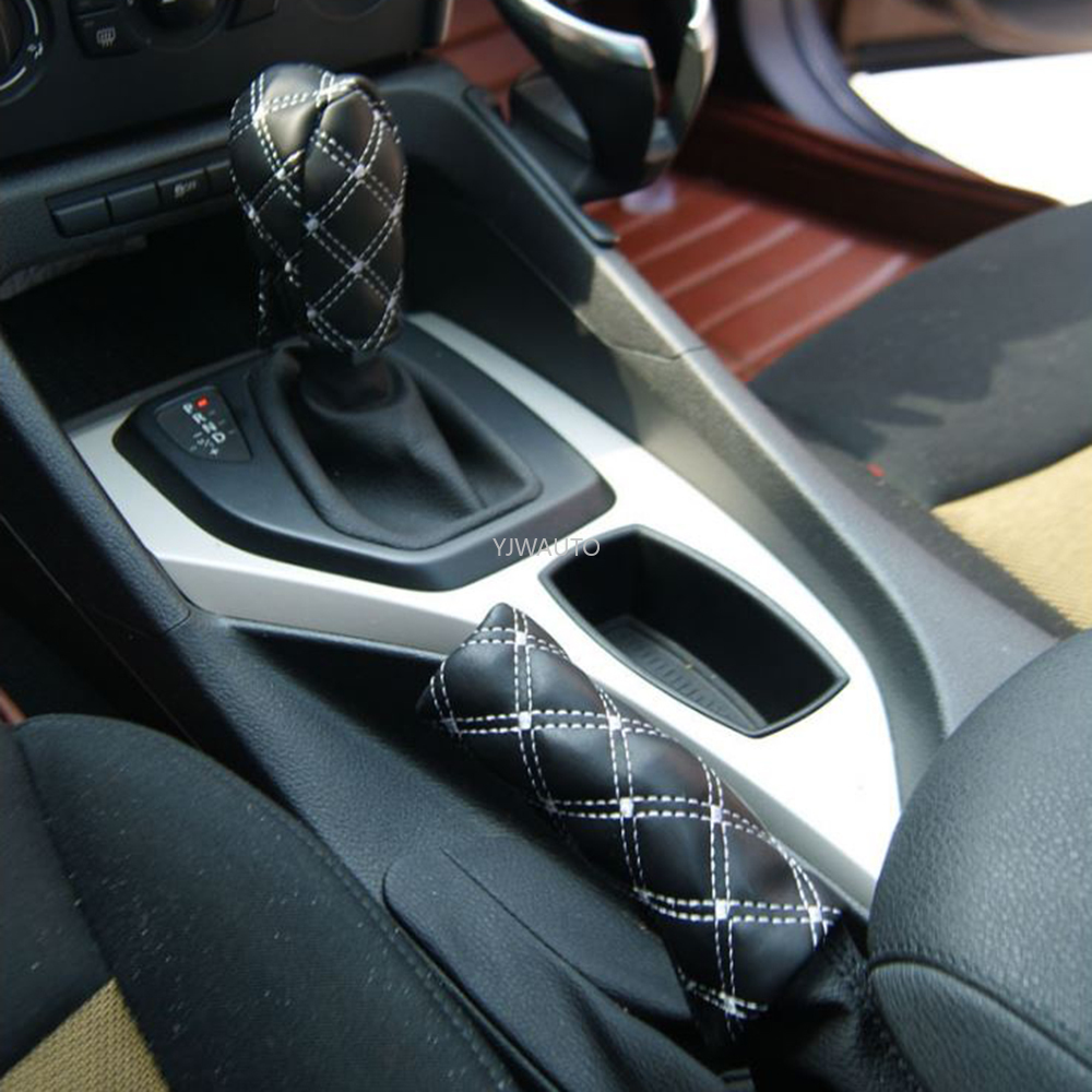 Hand-Brake-Cover-Car-Handbrake-Grip-Cover-Gear-Shift-Knob-Automobile-Parking-Decoration-Grid